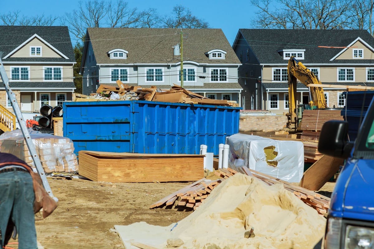 Container filled with rubble and construction debris